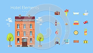 Hotel Elements Building Icons Vector Illustration