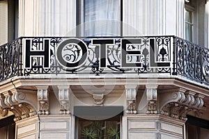 Hotel entrance sign Paris France