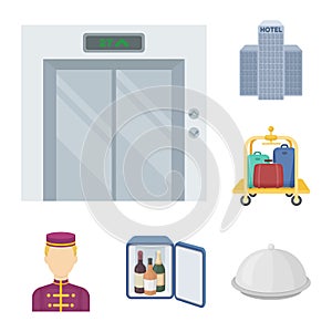 Hotel and equipment cartoon icons in set collection for design. Hotel and comfort vector symbol stock web illustration.