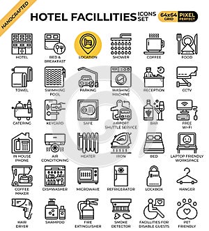 Hotel facillities concept icons set