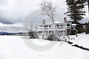 Hotel by the frozen lake