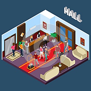 Hotel Hall Isometric Illustration