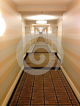 Hotel hallway long perspective corridor