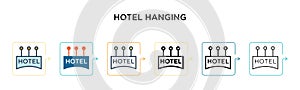 Hotel hanging signal of four stars vector icon in 6 different modern styles. Black, two colored hotel hanging signal of four stars