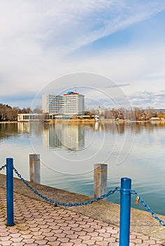 Hotel Helikon is seen on the shore of Lake Balaton in Keszthely, Hungary