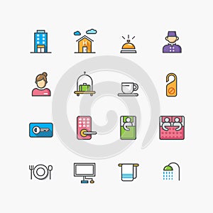 Hotel and Homestay icons set,  flat line design vector