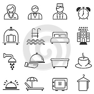 Hotel, hospitality and resort line web icons photo