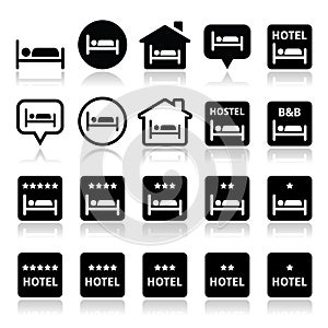 Hotel, hostel, b&b with stars icons set