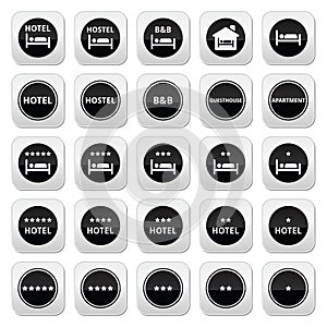 Hotel, hostel, B&B with stars round icons set