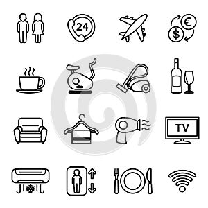 Hotel icon set 2. Planet earth cartography. Thin line style stock vector.