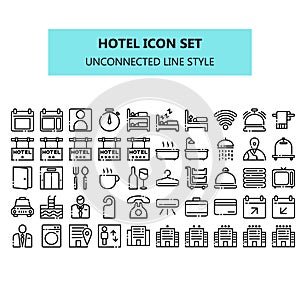 Hotel icon set in pixel perfect. unconnected line icons style