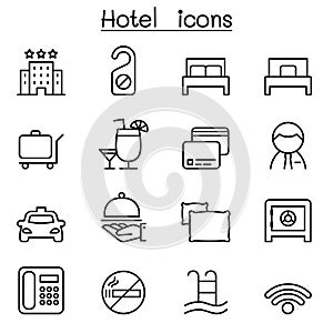 Hotel icon set in thin line style