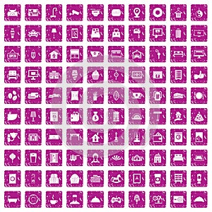 100 hotel icons set grunge pink