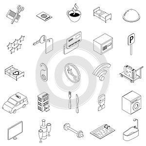 Hotel icons set, isometric 3d style