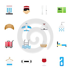 Hotel Icons and Travel Icons. Set of Business Vector Illustration Color Icons Flat Style.