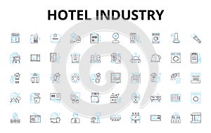 Hotel industry linear icons set. Accommodation, Hospitality, Luxury, Service, Travel, Lodging, Amenities vector symbols