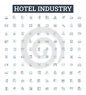 Hotel industry vector line icons set. Hotel, Industry, Accommodation, Rooms, Rates, Reservation, Booking illustration