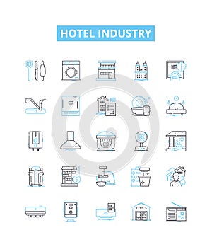 Hotel industry vector line icons set. Hotel, Industry, Accommodation, Rooms, Rates, Reservation, Booking illustration
