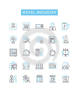 Hotel industry vector line icons set. Hotel, Industry, Accommodation, Rooms, Rates, Reservation, Booking illustration