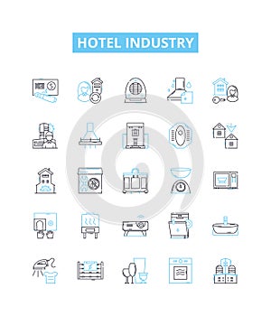 Hotel industry vector line icons set. Hotel, Industry, Accommodation, Rooms, Rates, Reservation, Booking illustration