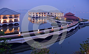 Hotel Intercontinental on West Lake, Hanoi at Dusk.