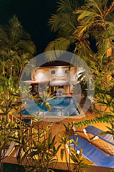 Hotel interior on Playa Hermosa, night. Playa Hermosa, Guanacaste Province, Costa Rica