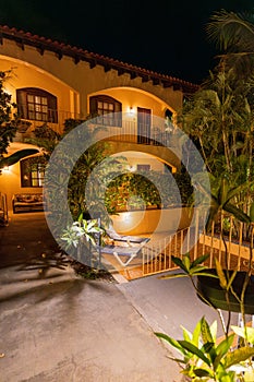 Hotel interior on Playa Hermosa, night. Playa Hermosa, Guanacaste Province, Costa Rica