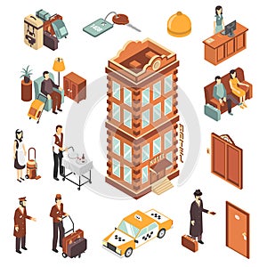 Hotel Isometric Icons Set