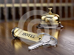 Hotel key and reception bell