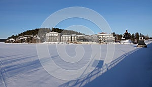 Hotel Lappland on Umeaalven river in Lycksele  in winter in Sweden