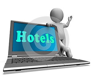 Hotel Laptop Shows Motel Hotel And Rooms