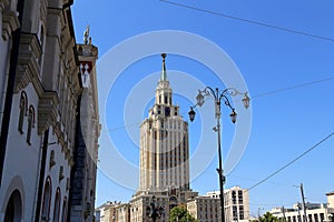 Hotel Leningradskaya Hilton on Komsomolskaya square, has been built in 1954. Moscow, Russia.