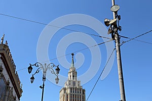 Hotel Leningradskaya Hilton on Komsomolskaya square, has been built in 1954. Moscow, Russia.