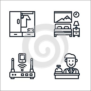 hotel line icons. linear set. quality vector line set such as reception, router, bedroom