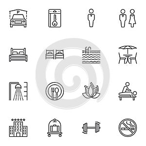 Hotel line icons set