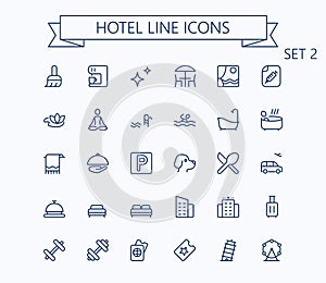 Hotel line vector icons. Travel icon set. Editable stroke. 24x24 grid. Pixel Perfect.