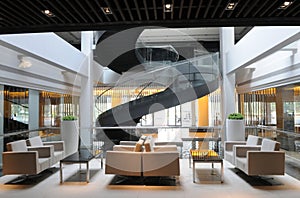 The hotel lobby atrium