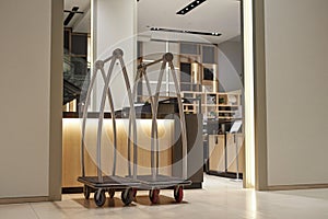 Hotel Lobby with Luggage Carts