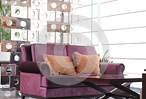 The hotel lobby sofa and tea table