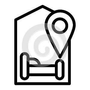 Hotel location line icon. Map pointer and bed vector illustration isolated on white. Hotel navigation outline style