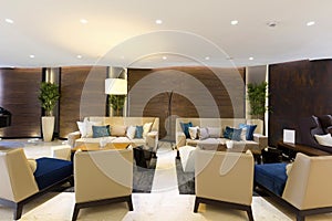 Hotel lounge interior in the evening