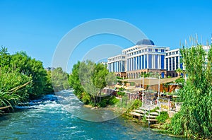 The hotel at the Lower Duden Waterfall, Antalya, Turkey