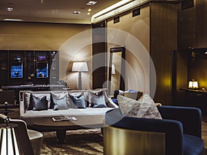 Hotel lux room, vip furniture, sofa and tv photo