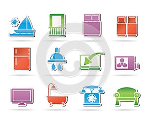 Hotel and motel room facilities icons