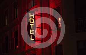 Hotel motel sign at night