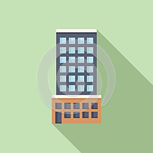 Hotel multistory building icon flat vector. Street small low
