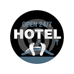 Hotel Open 24 7 logo - circlular street sign