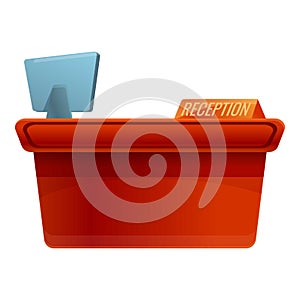 Hotel reception desk icon, cartoon style