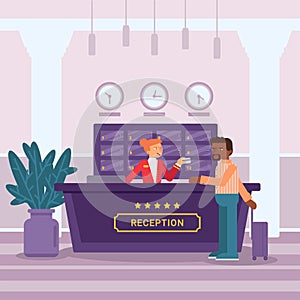 Hotel reception flat vector illustration