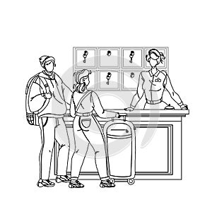 At Hotel Reception Registering Guest Couple Vector photo